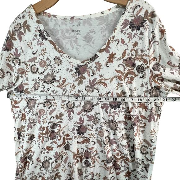 J Jill Pure Printed Soft V Neck Top Large Tall White Tan Floral Casual Boho Chic - Picture 6 of 14